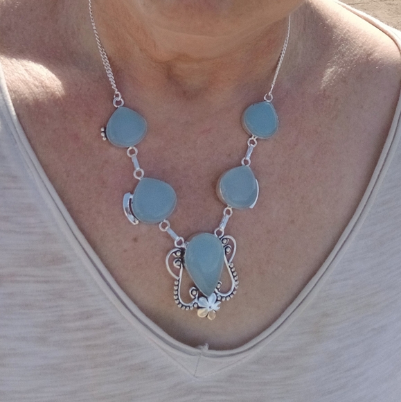 New Blue Chalcedony 925 Silver Necklace. - Picture 13 of 16